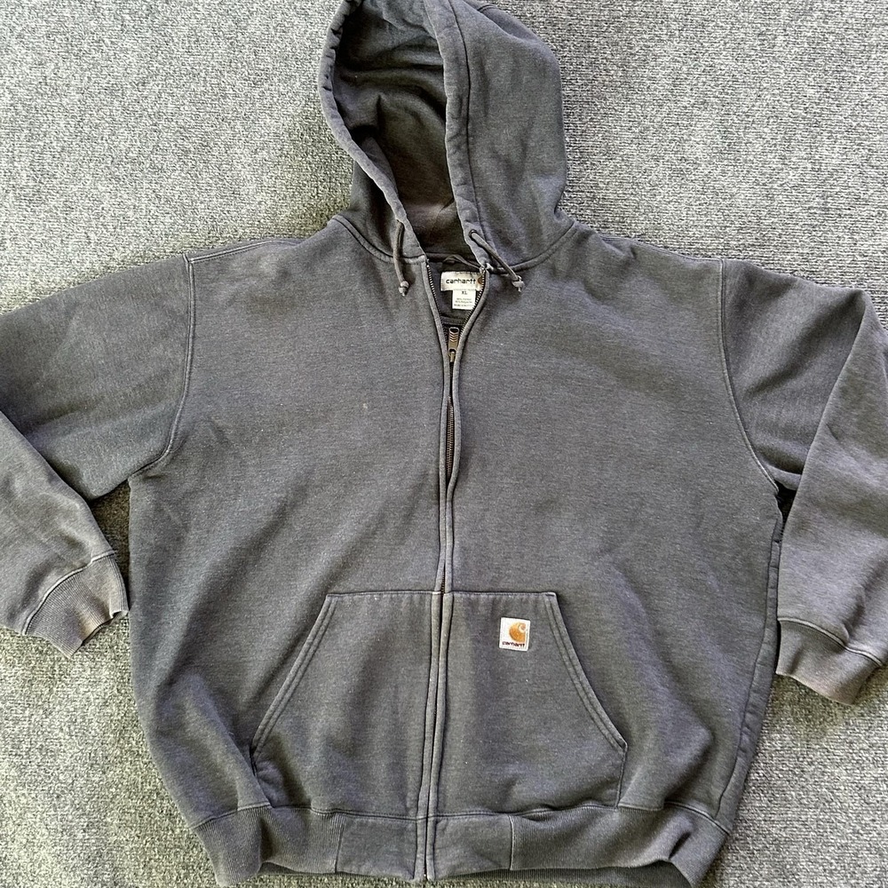 Carhartt Hoodie Sweatshirt Mens XL Gray Full Zip Fleece Heavy Workwear
